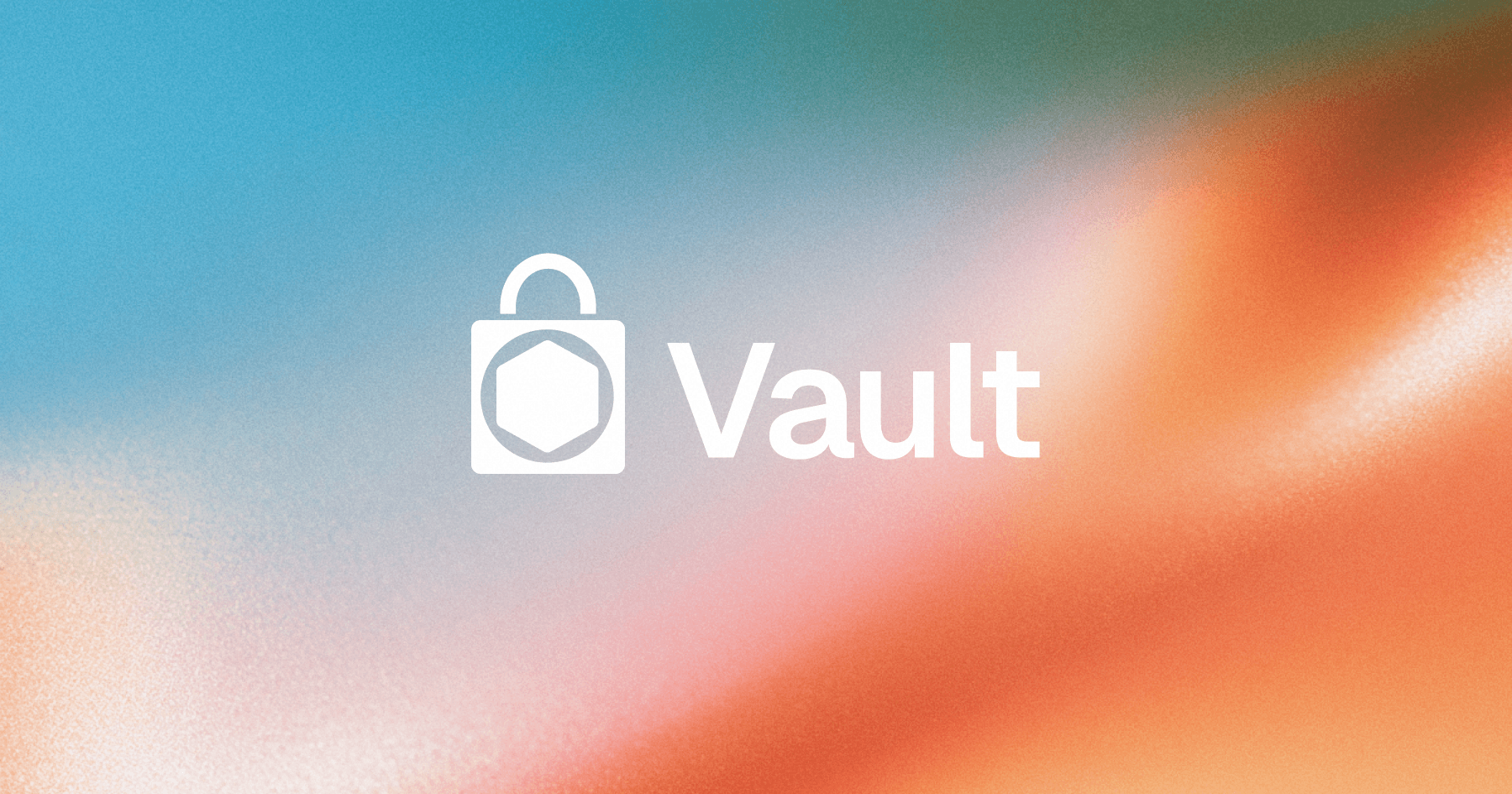 Wooma Vault logo, a lock icon beside the Vault wordmark, on a grainy teal-to-orange gradient background