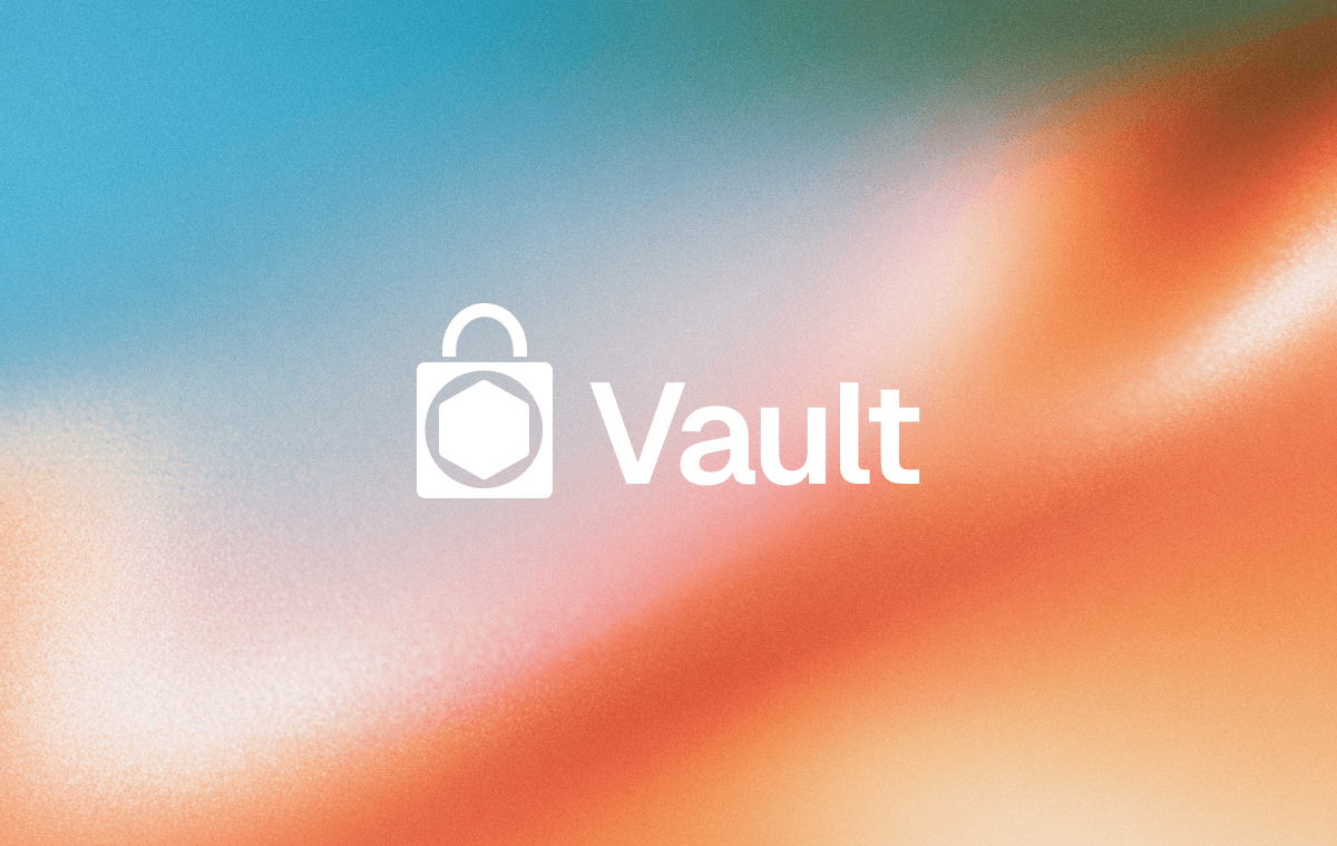 The Wooma Vault logo, a lock icon beside the Vault wordmark, on a grainy teal-to-orange gradient background