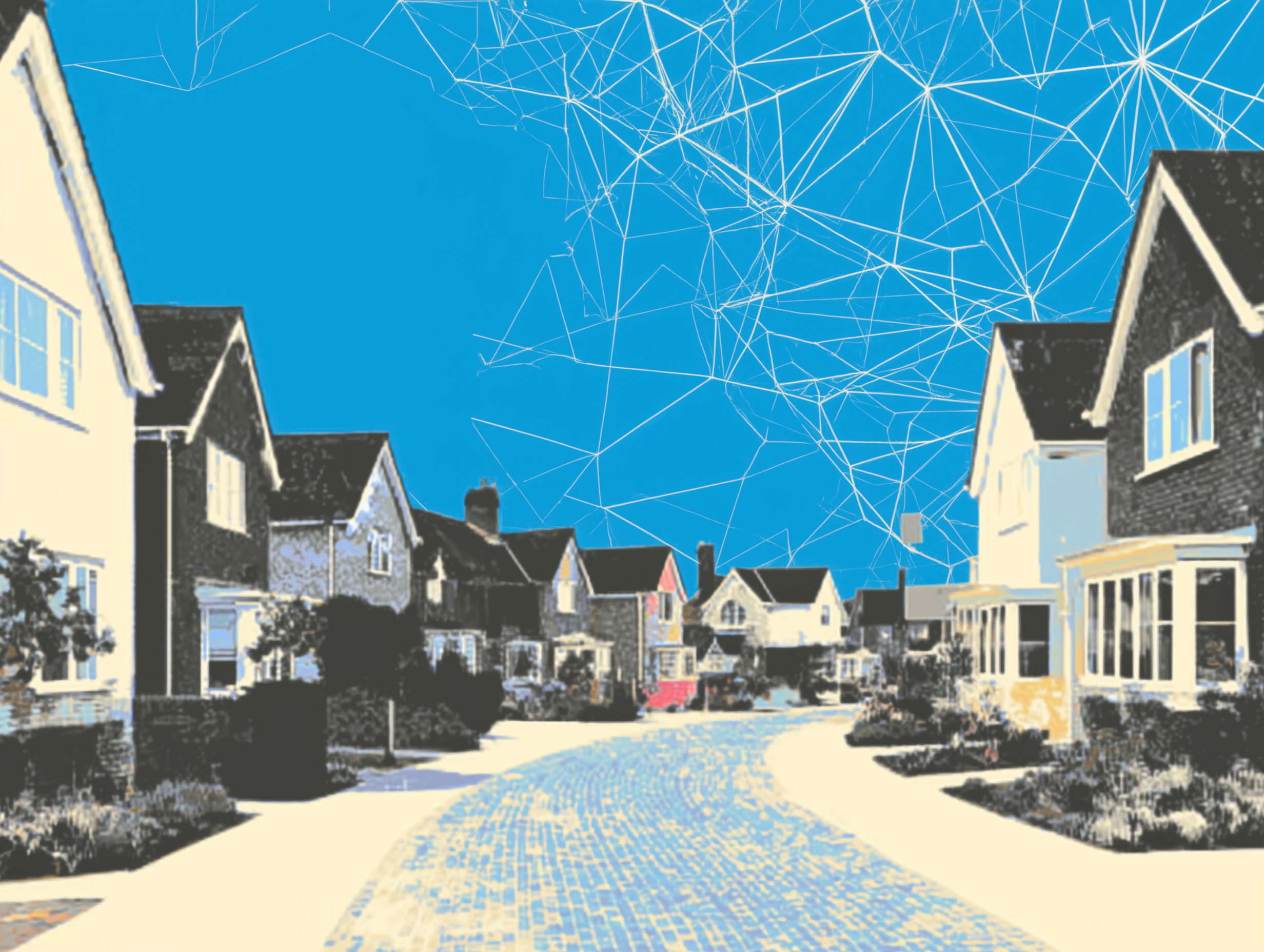 Illustrated view of a UK residential street showing houses available to rent, representing property inventory management for letting agents